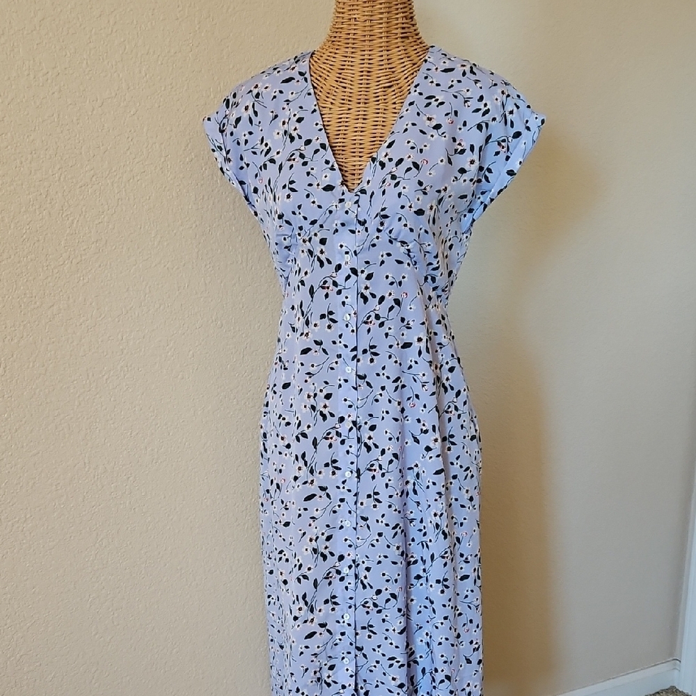 Hayden Blue Midi Sundress with Cap Sleeves and V-Neck